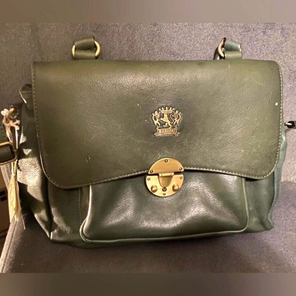 Pratesi Italian Leather Satchel Convertible Shoulder Bag Limited Edition Green
